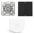 Gira Wipdrukcontact 2-voudig met Hue wandschakelaar module en Rechtstaande serie wippen Zwart mat